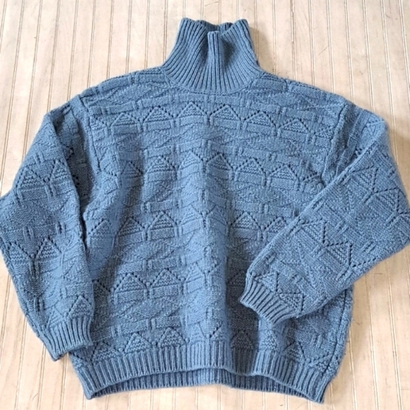 SISLEY Vintage 100% Virgin Wool Chunky Knit Cut Out Turtleneck Pullover Sweater - Picture 8 of 8